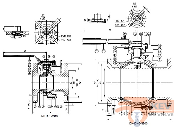 2PC FLANGED END BALL VALVE 2020d p2