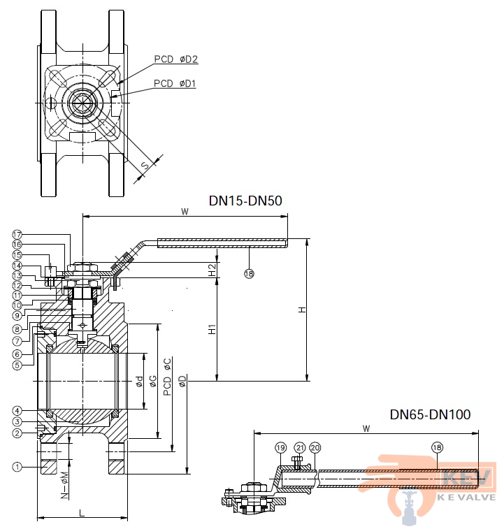 Ball Valves, Flanged End Ball Valves, 1 PC Flanged End Ball Valve 2052a p2