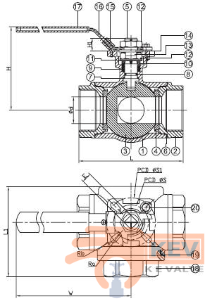 Ball Valves, Screwed End Ball Valve, 3 Way Screwed End Ball Valve 2057d p2