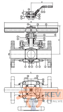 3/4-WAY FLANGED END BALL VALVE, 3/4 WAY BALL VALVE 2059 p2